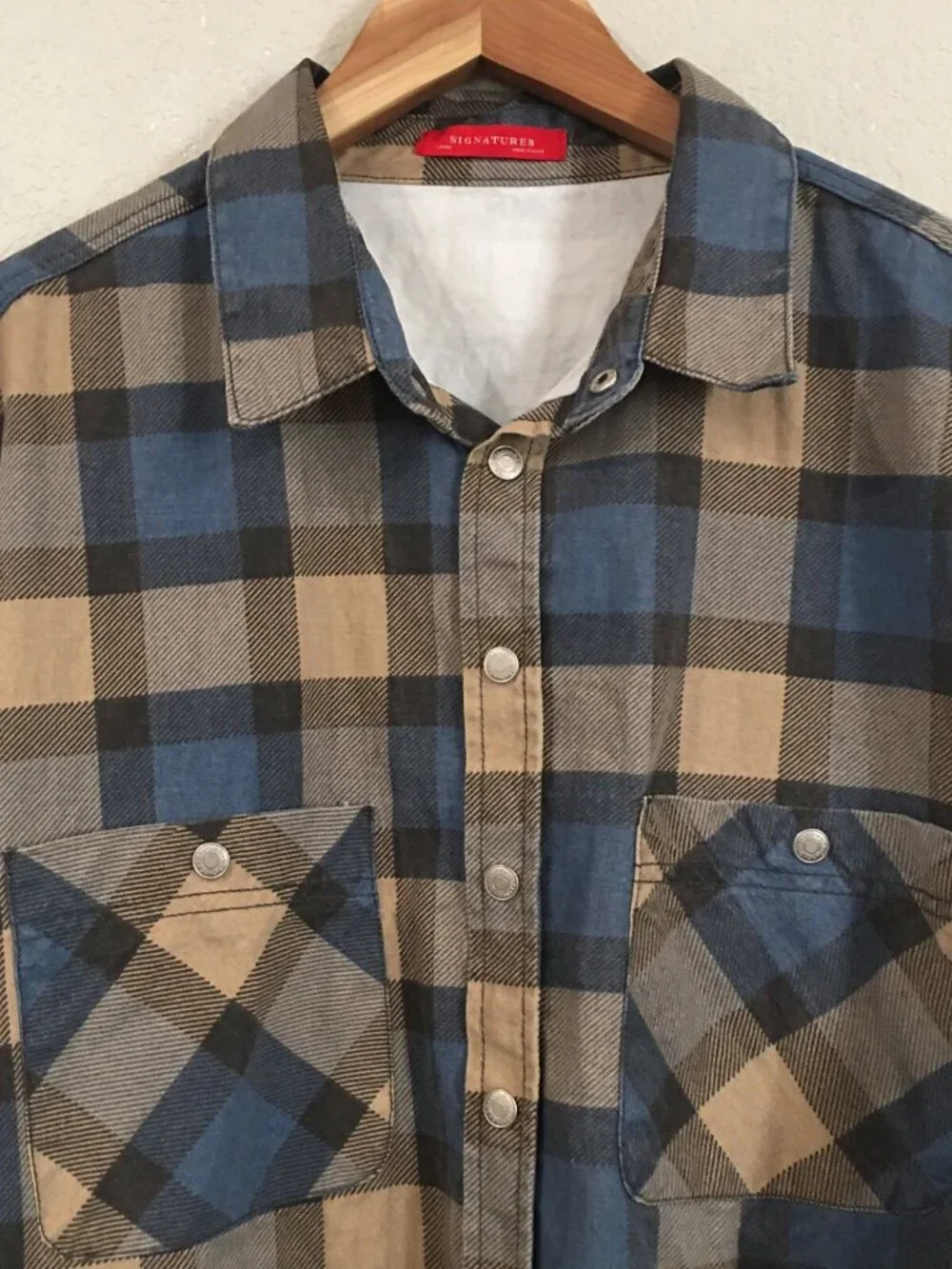 Vintage Signatures Men L Shirt Jacket Chore Denim Snap Button Y2K 100% Cotton